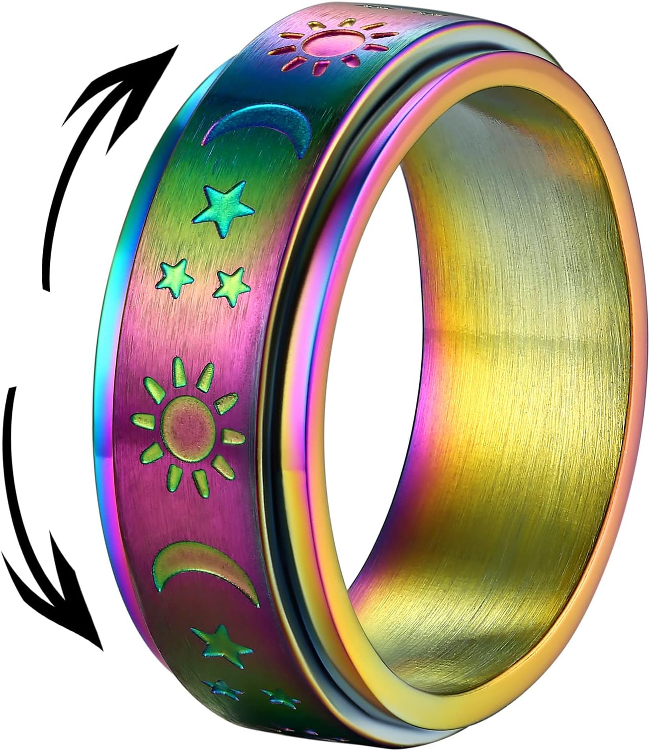 SupcareStainless Steel Rune/Celtic Knot/Moon Stars Fidget Rings for Men Women Size O to Z Rotating Spinner Rings for Anxiety, with Gift Box