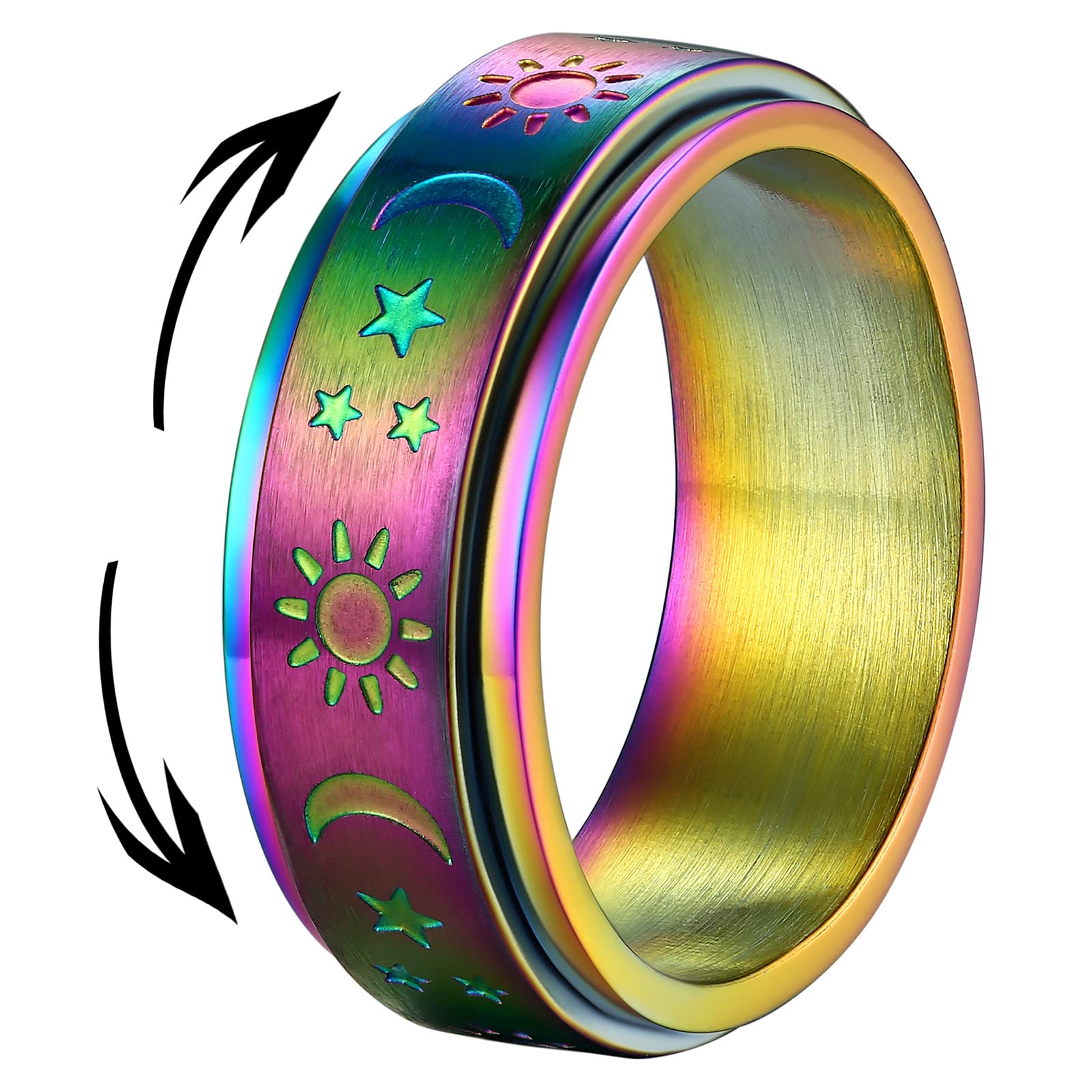 SupcareStainless Steel Rune/Celtic Knot/Moon Stars Fidget Rings for Men Women Size O to Z Rotating Spinner Rings for Anxiety, with Gift Box