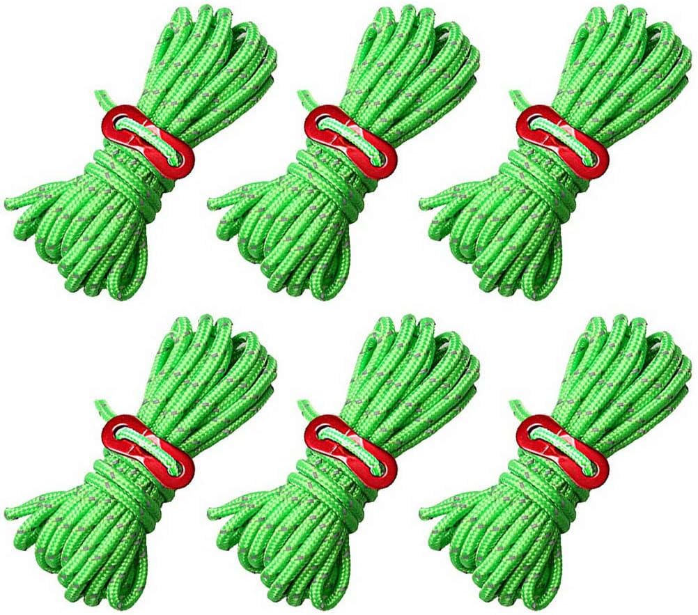 nuosen Guy Ropes, 12 Pack 4mm Tent Guy Line 13 Feet Reflective Cord Guy Line Tent Guide Rope for Awning Camping