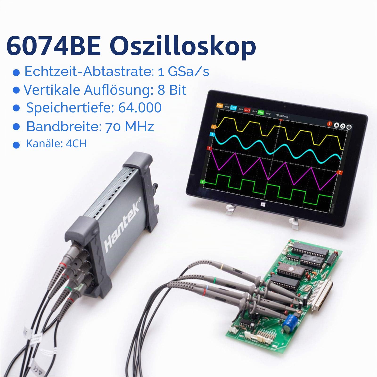 Hantek, 6074BE Oszilloskop, 4CH, 70MHz, Automobil-Messfunktion
