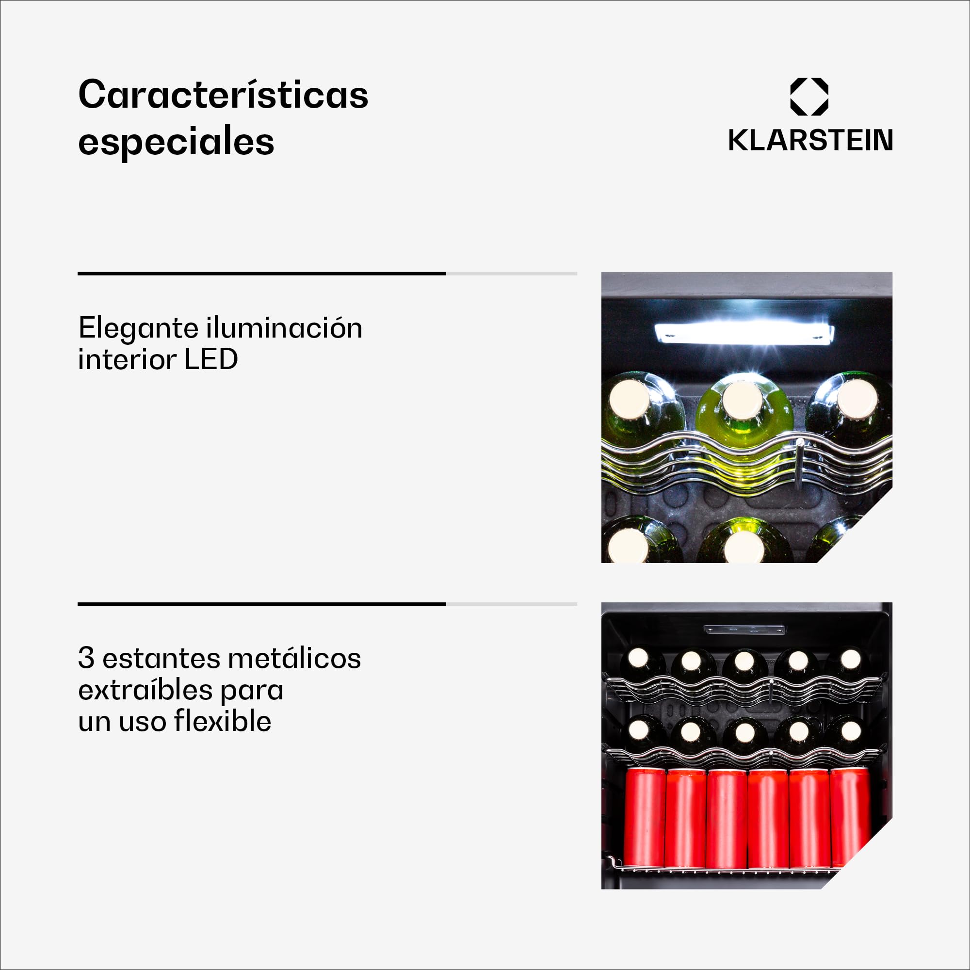 KLARSTEIN Coachella 60 Nevera para Bebidas - 60L Frigorífico para Bebidas con Wifi, Puerta de Cristal, Iluminación Led, 3-18°C, 3 Estantes Metálicos, 7 Colores, Negra