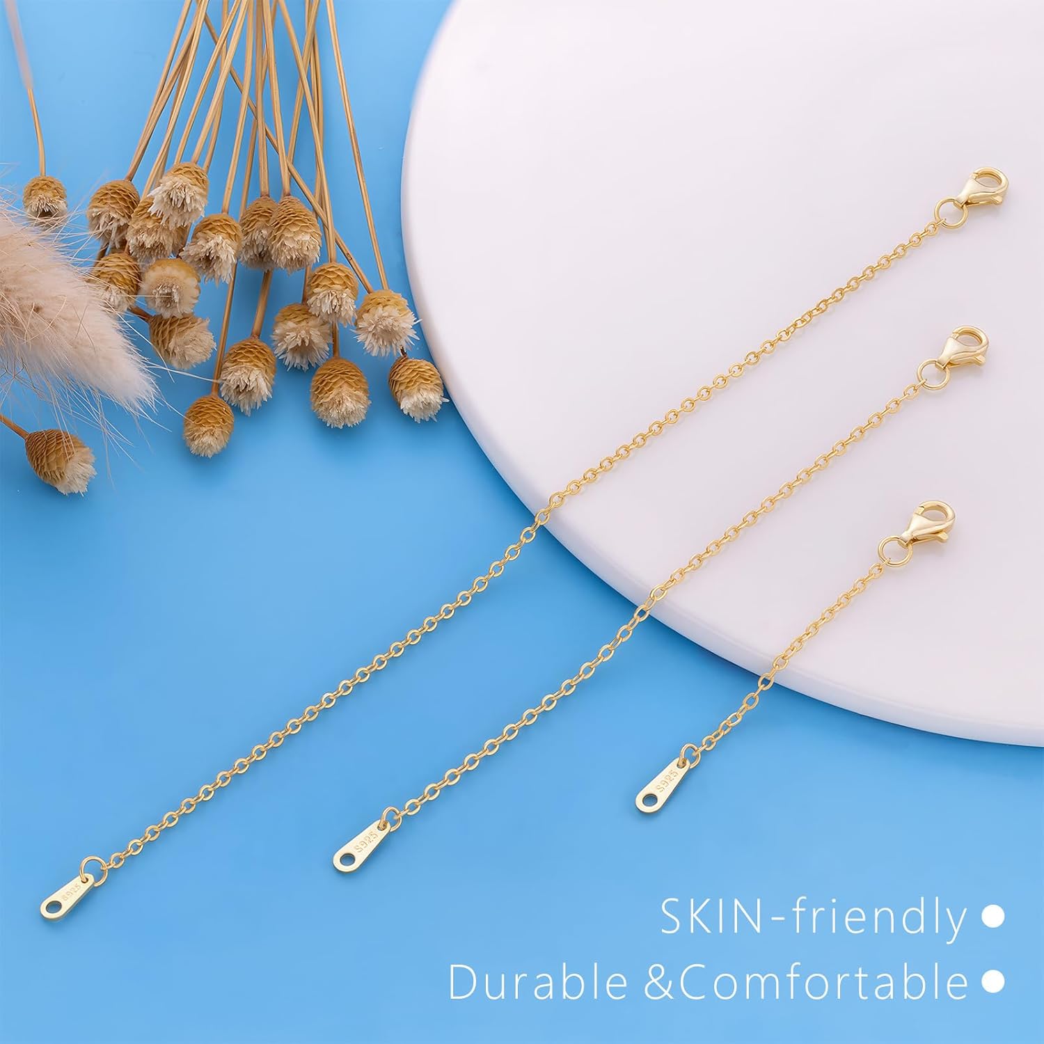 925 Sterling Silver Necklace Extender Gold Necklace Extender Gold Chain Extenders for Necklaces 2", 4", 6" Inches - Image 5