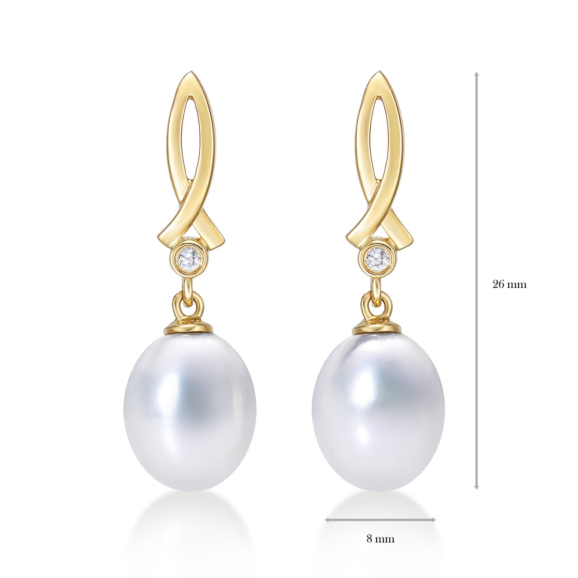 Diamond Treats Boucles d'Oreilles en Perle de Culture en Or 9 Carats, Boucles d'Oreilles Pendantes avec des Perles et Zircons, Boucles d'Oreilles Perles en Or 9ct pour Femme et Jeune Fille