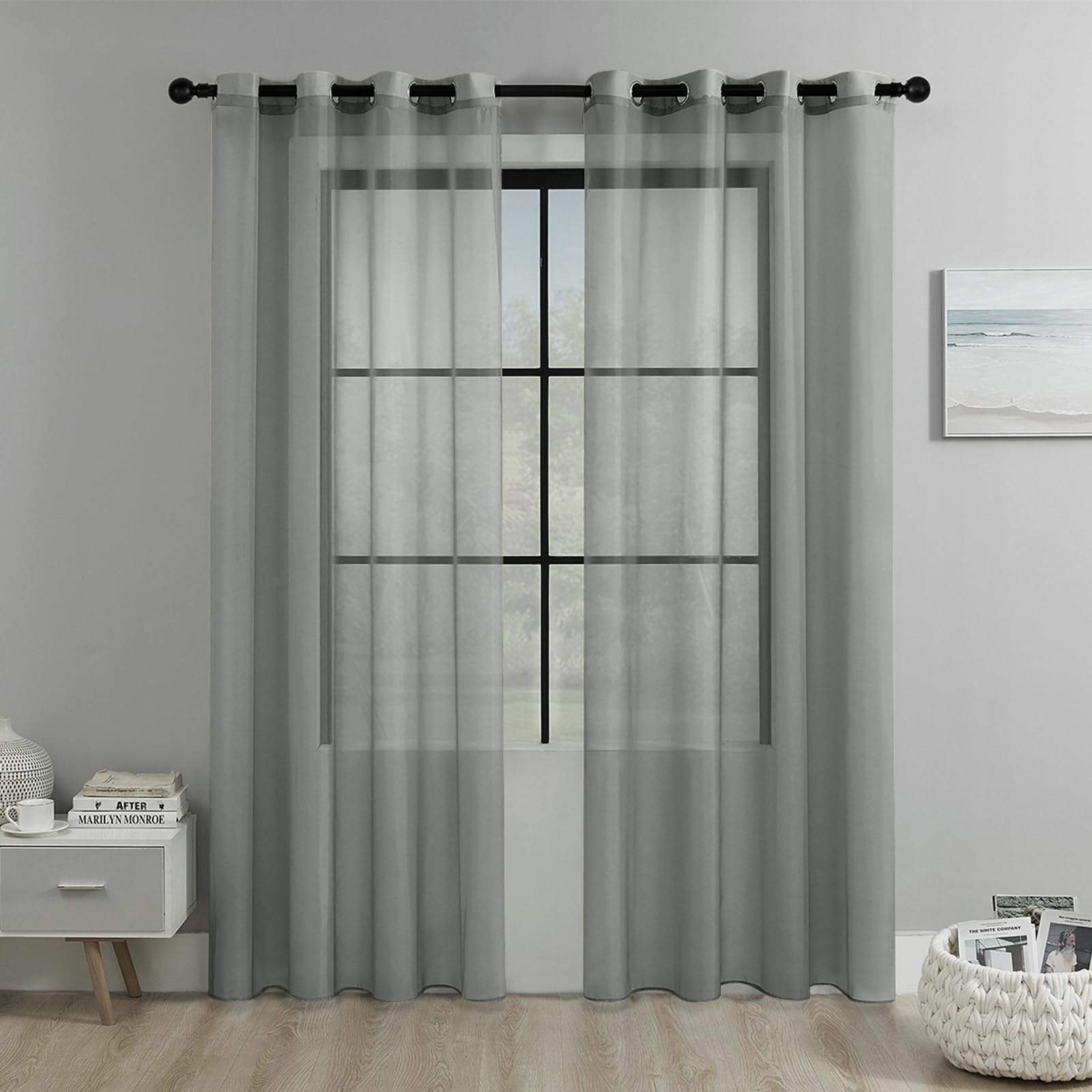JIXINHEKEJI 2 Panels Sheer Curtains, Grommet Top Light Filtering Voile Drapes, Wrinkle Resistant Window Curtain For Bedroom Living Room(Size:100x200cm / 39"x79",Color:Gray)
