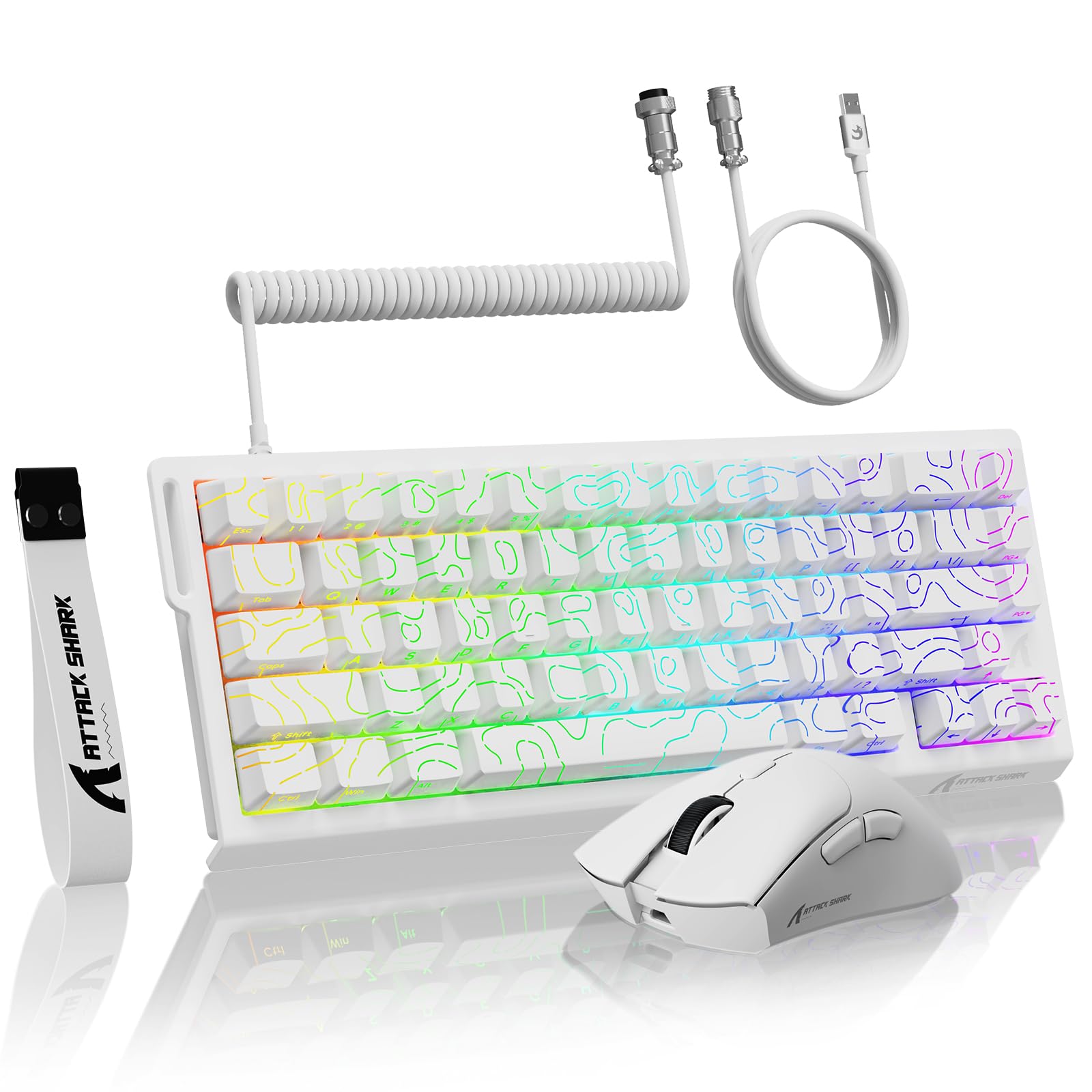 MAMBASNAKE Attack Shark X68 HE - Combos de Teclado y Ratón R1 con Disparador Rápido y Cable en Espiral de 8KHz, Precisión RT de 0,01mm,Teclado Magnético de 8KHz y Ratón Inalámbrico para Juegos-Blanco