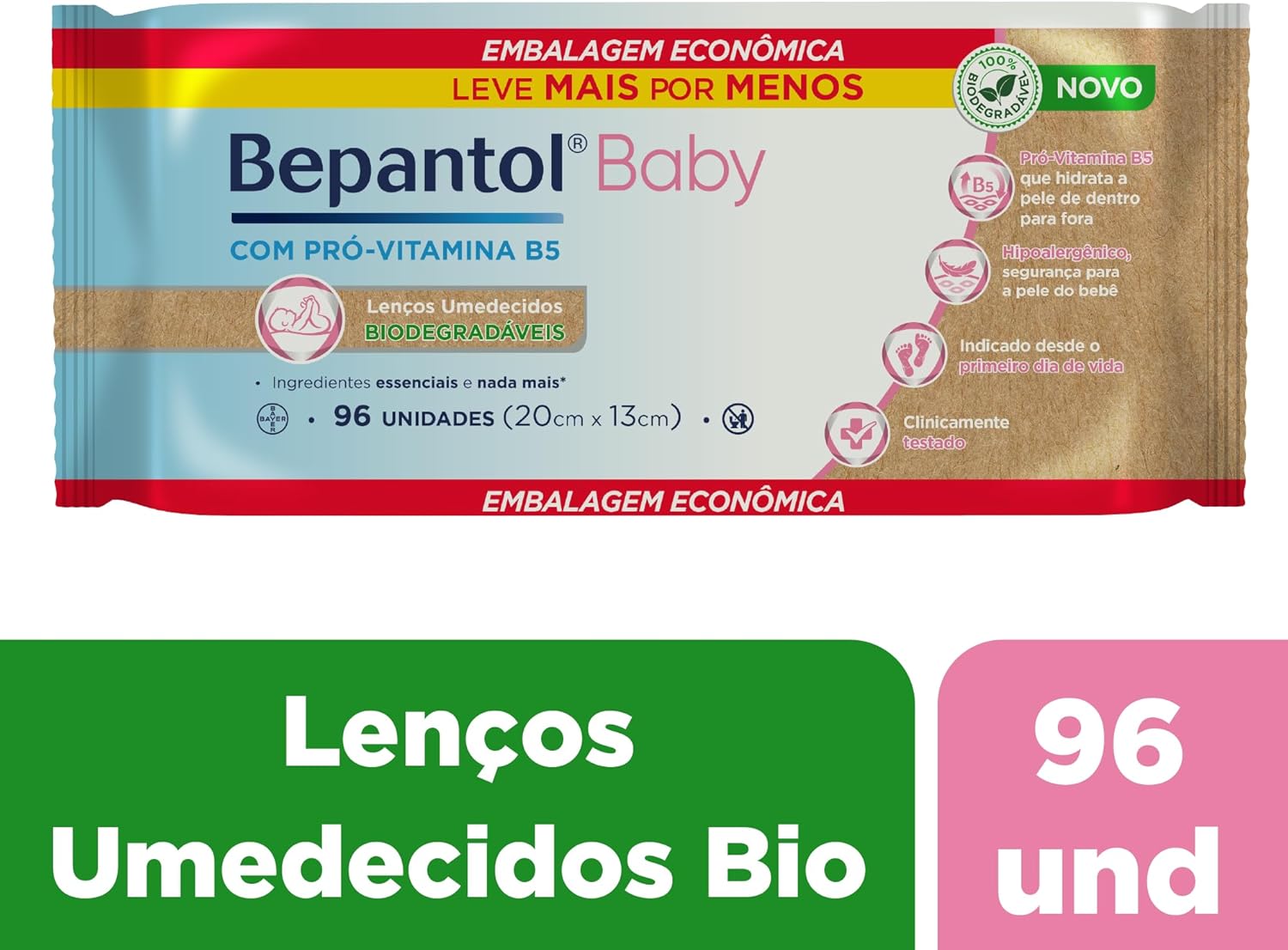 Lenço Umedecido, Bepantol Baby, Biodegradável – 96 unidades