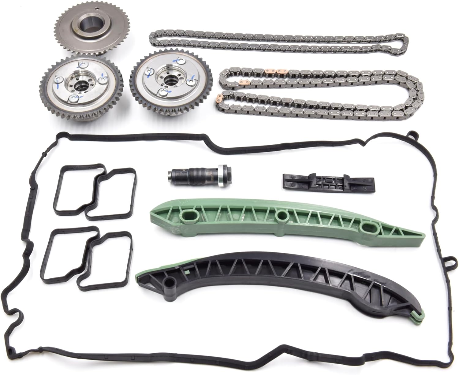Timing Chain Kit With with Camshaft Adjuster Gear Sprocket, Compatible with Mercedes Benz C250 E200 C180 E250 C200 SLK250 SLK200 M271 1.8L L4 GAS DOHC Turbo 2009-2015 Replace# 2710503347 2710503447