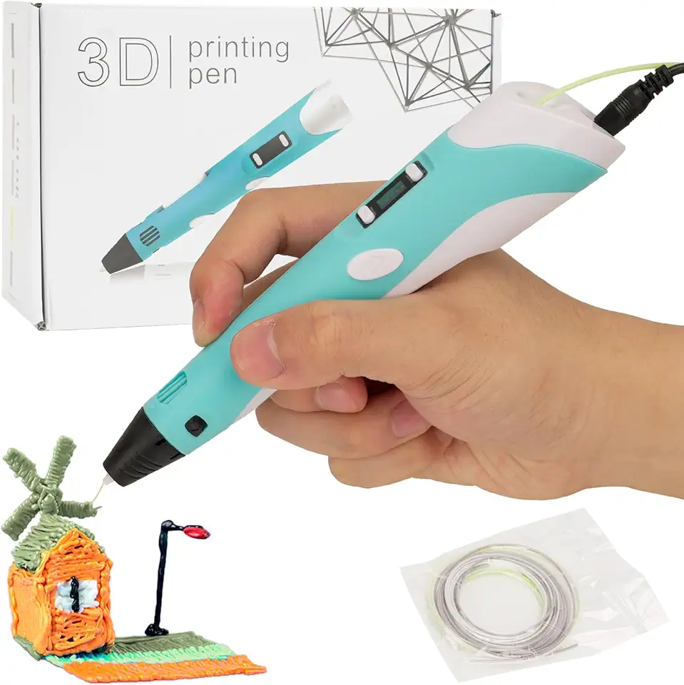 Caneta de Impressão 3D, Azul Turquesa, para Criação de Arte e Desenhos em 3D, com Filamento Multicolorido