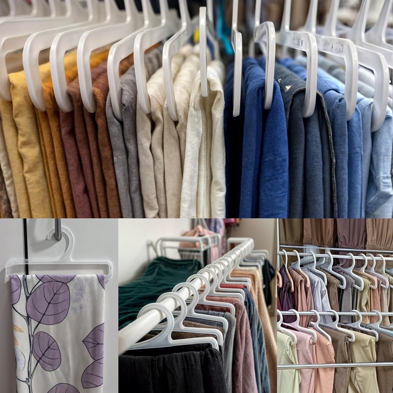50Pcs Tea Towel Hangers for Retail Display, 7.7" L Plastic Hanger Storage Racks Multifunctional for Sock Storing Hanging Legging Wardrobe Ties Scarf Clothes Shawls Rings Belts Scarves, White, New image 4