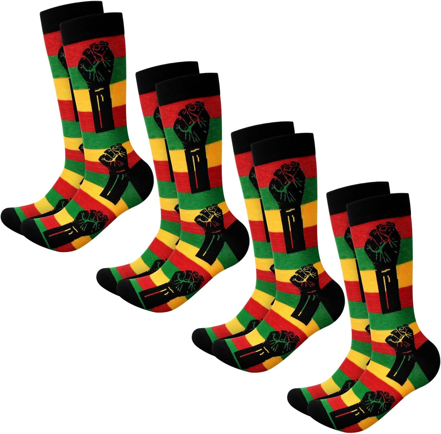 4 Pairs Black History Month Socks for Men African Flag Funny Crew Socks Black History Gifts for African Men