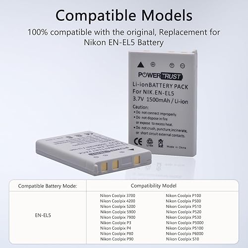 Miniatura 5 de 3X EN-EL5 EL5 Kits de batería y cargador rápido para Nikon ENEL5 CoolPix 3700, 4200, 5200, 5900, 7900, P3, P4, P80, P90, P100, P500, P510, P520,