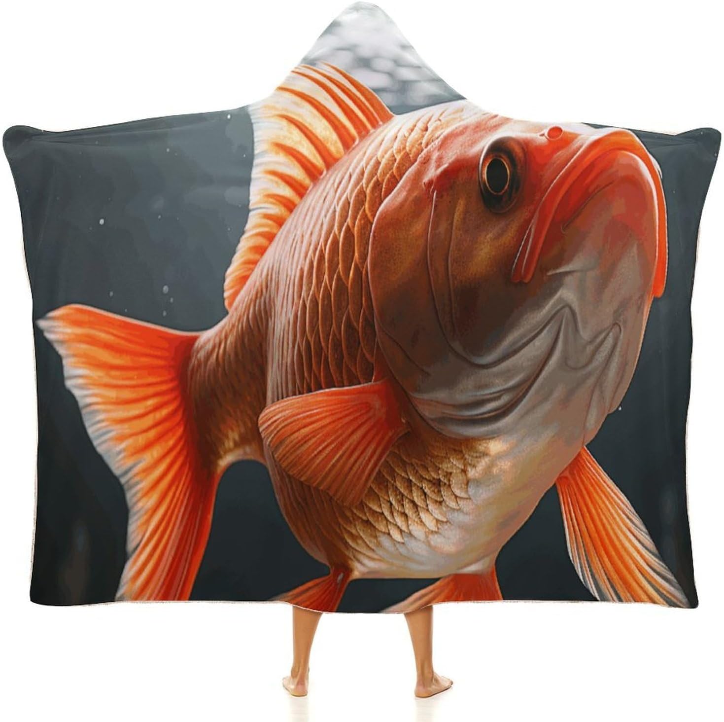Real Fish Wearable Hooded Blanket, Ultra Soft Arctic Velvet Cape Cloak Unisex - Cozy Wearable Blanket