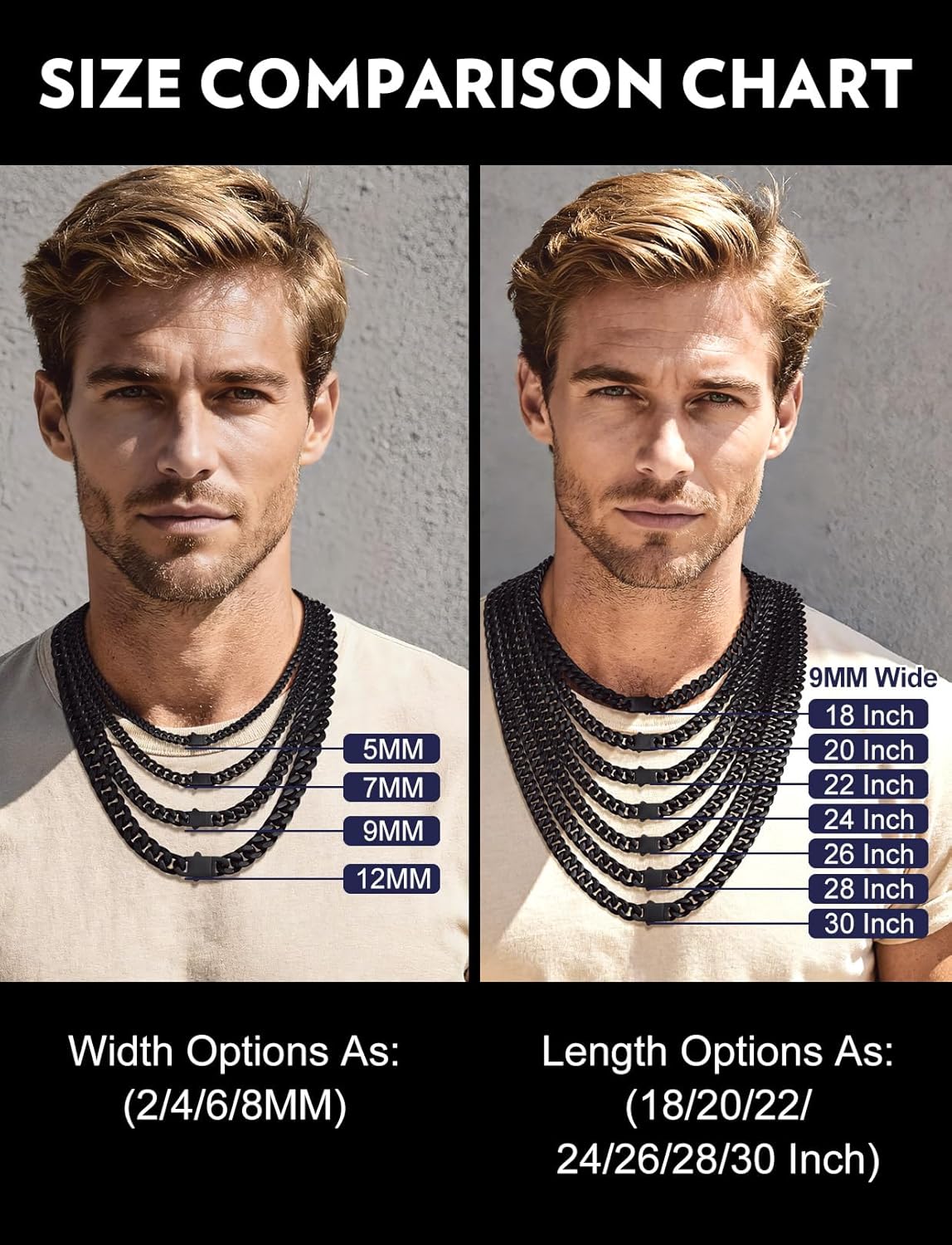 Bandmax Mens Stainless Steel Chain Necklaces 5/7/9/12MM Chunky Miami Cuban Link Chain Necklace Silver/Gold Plated/Black Chains for Men 18"-30" - Image 7