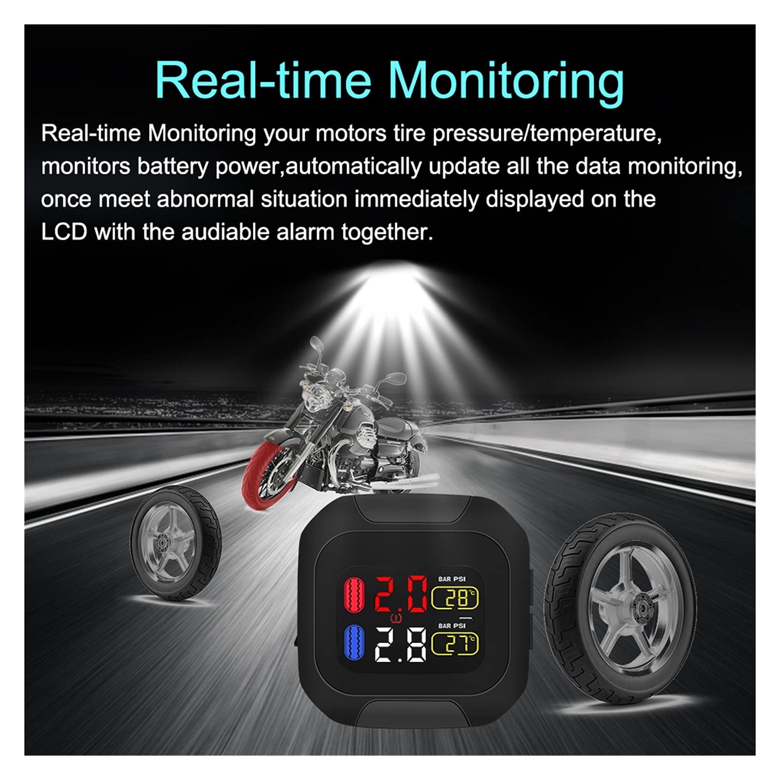 System kontroli ciśnienia w oponach 2 zewnętrzne wewnętrzne TH/WI. Czujniki temperatury opon alarm silnik system monitorowania ciśnienia w oponach LCD wyświetlacz motocyklowy. TPMS.