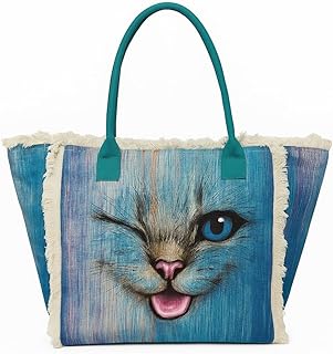 Bolso Totes Shopper Grande dibujos Gatos Mujer Hombre regalo 55x37x20cm. (Verde-Turquesa