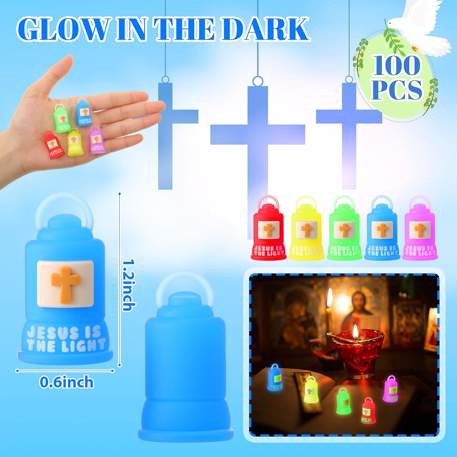 Halloscume 25 Pcs Jesus is The Light Lanterns Figures Glow in Dark Jesus Lights The Way Sign Christian Religious Gift Hide and Seek Sunday School Favor (Partially Glowing, Multicolor) image 2