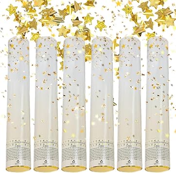 6pcs Confetti Cannons, Gold Stars Confetti Cannon Party Poppers, Large Biodegradable Confetti Wedding Confettis, Big Burst for Weddings, Birthdays, New Year, Celebration, Graduations, Christmas