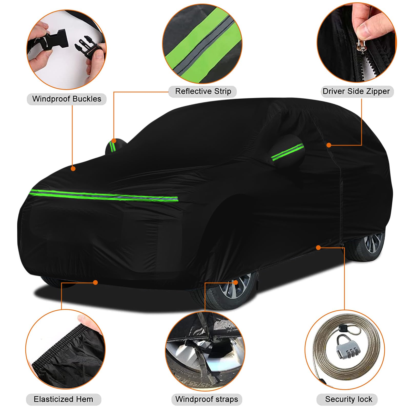 Funda de Coche Impermeable compatible con Renault Kadjar 2015-2022, Funda de Coche Completa para Nieve Lluvia Polvo Granizo Protección con Cremallera y Forro de Algodón