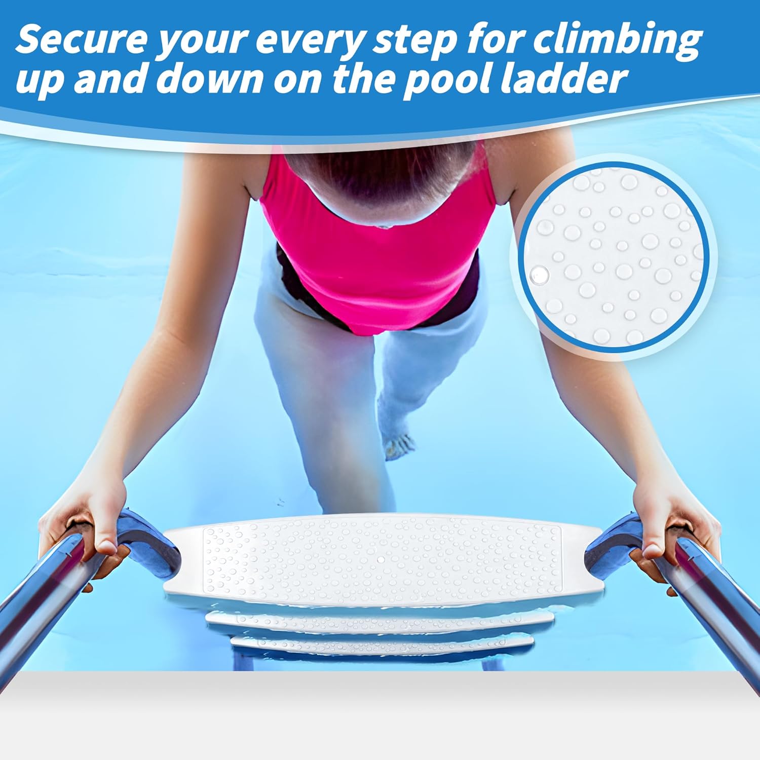 3 Pack Replacement Swimming Pool Ladder Steps for Inground Pools,18'' Heavy-Duty Plastic Molded White Ladder Rung with 1.9'' Rubber Bumper Cap and Stainless Steel Escutcheon Plates