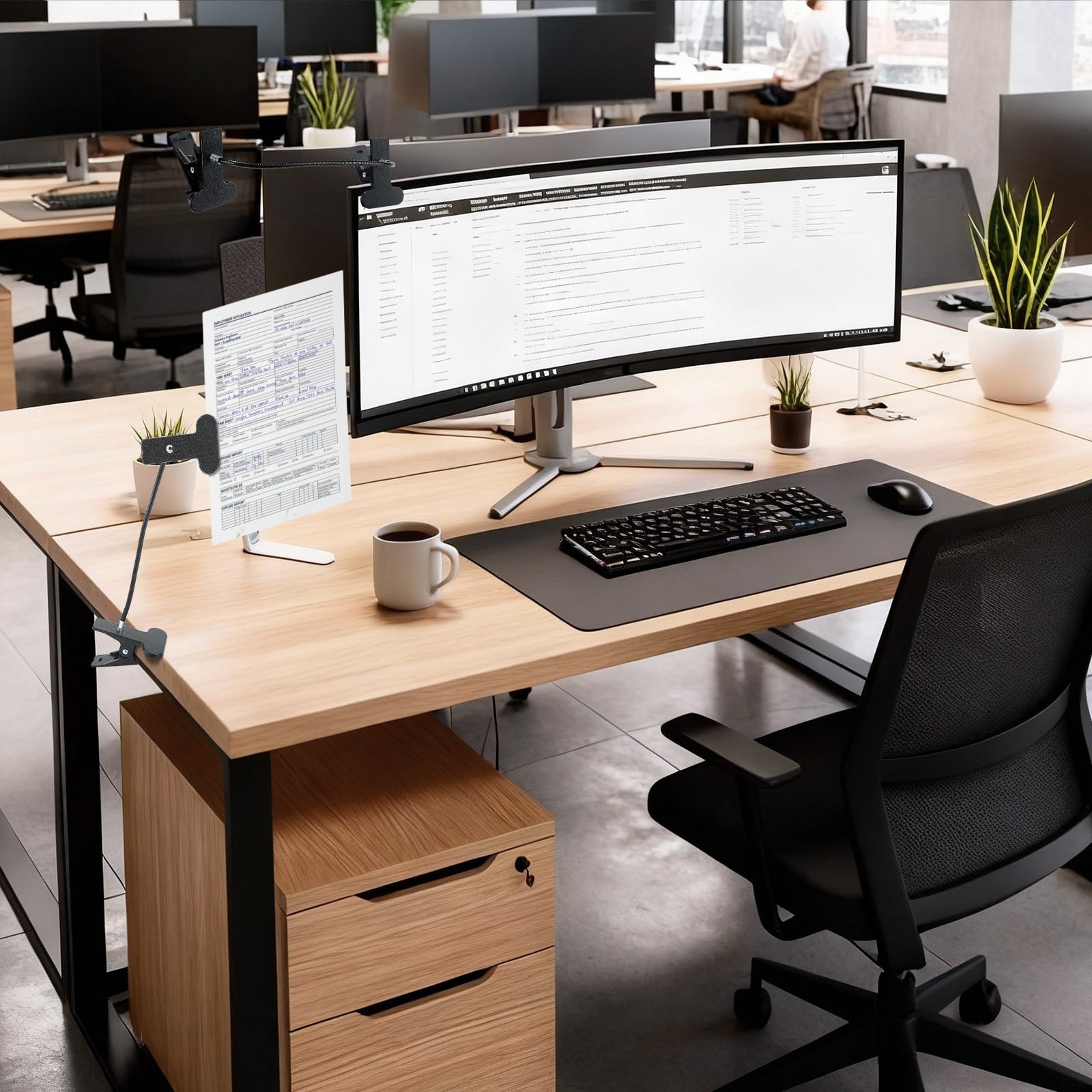 Dokumentenhalter zum Tippen, Laptops und Monitore, zum Anklemmen, Papierhalter, Kopierhalter, Dokumentenständer zum Schreiben, kompakter Bürobedarf, schwarz, 2 Stück