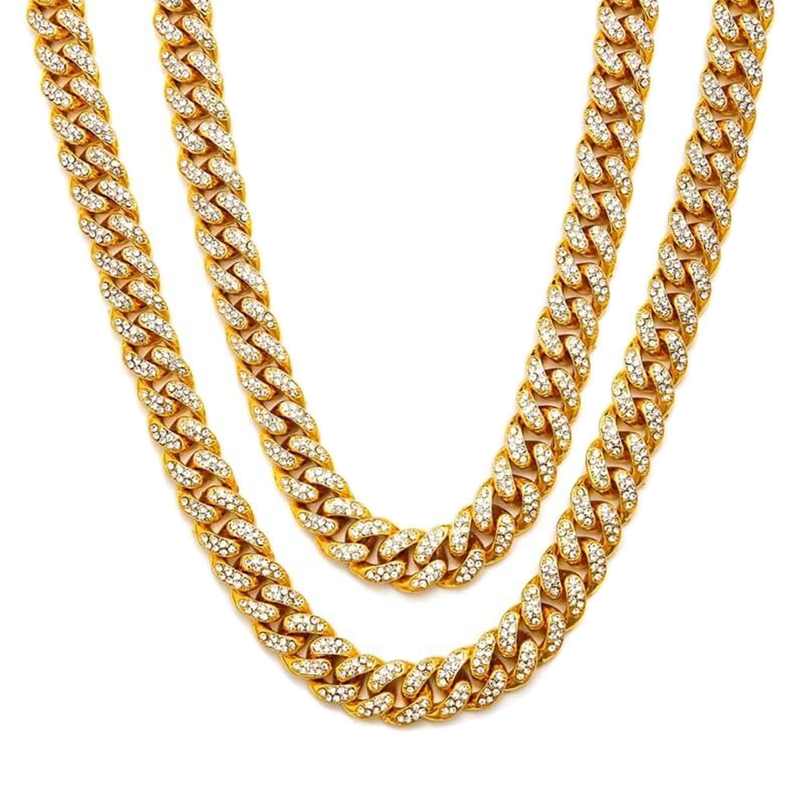 Collana Uomo a Catena,Collana Lunga Uomo 50-75 cm Catenina 12.5 mm Catena Cubana Collana Uomo Catena Lega Collana a Catena Oro Uomo