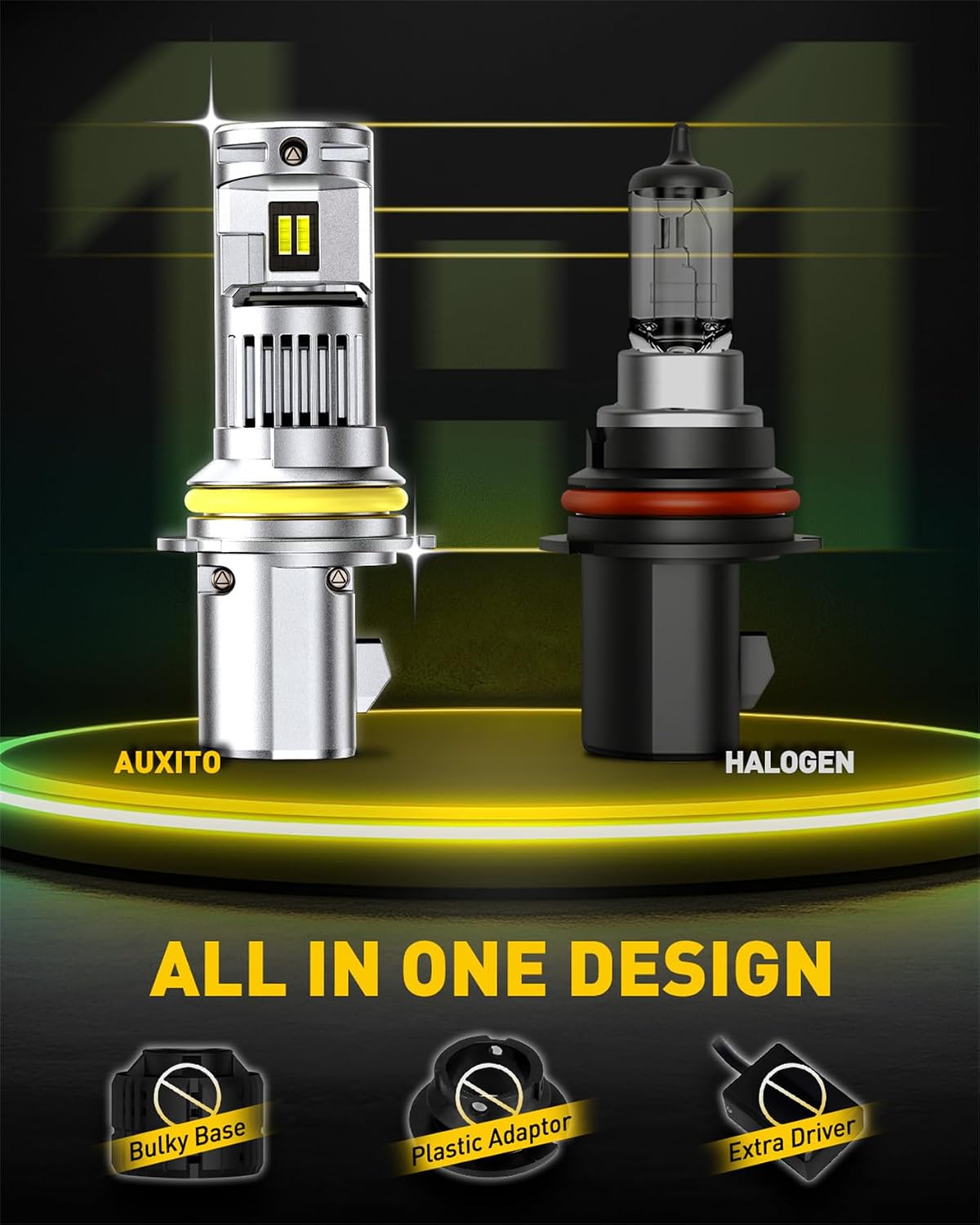 AUXITO 9004 Bulb, 1000% Brighter, 1:1 Mini Size No Adapter Needed, 5 Min Quick Install, No Flicker, 99% Compatibility, Pack of 2