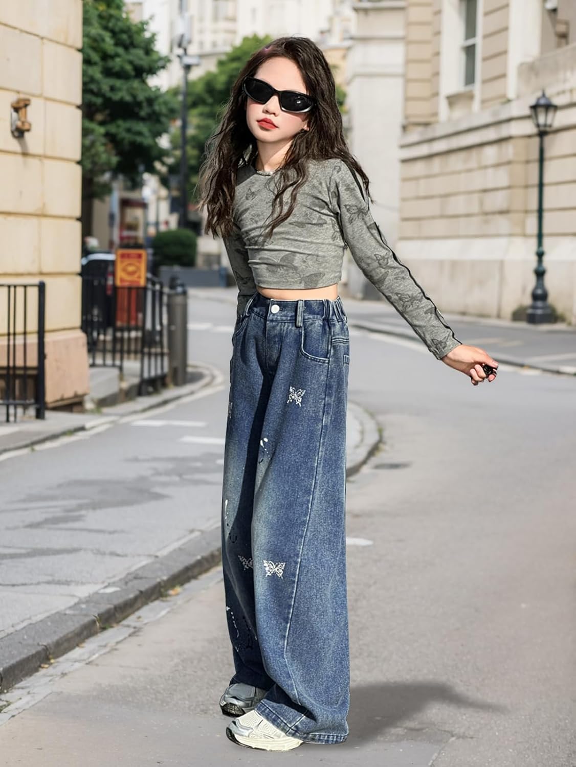 Rolanko Girls Jeans Denim Elastic Wasit Wide Leg Baggy Pants Kids Clothes 4-14 Years - Image 6