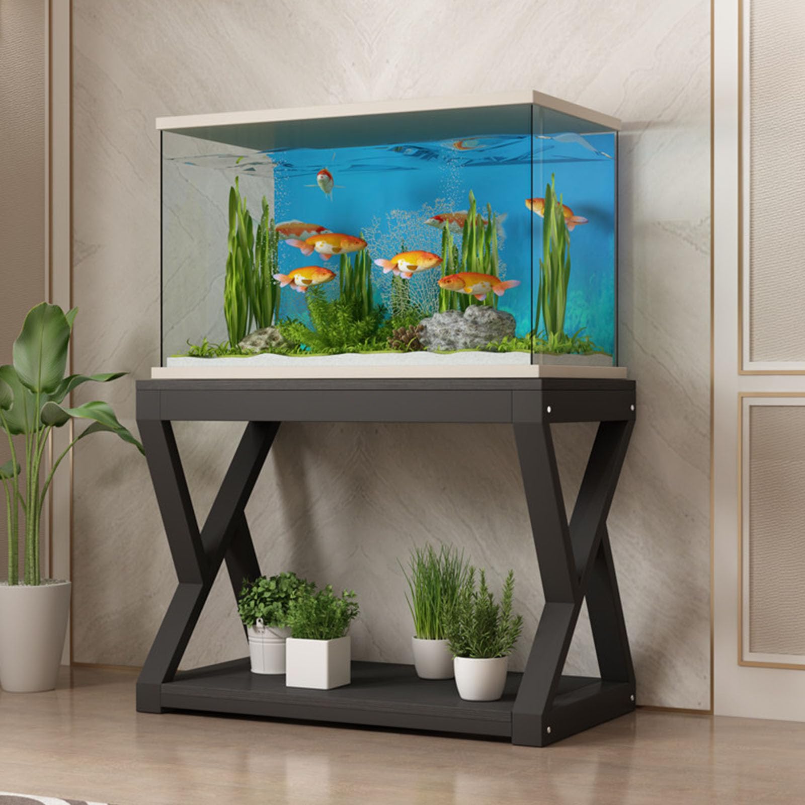 Soporte de acuario de doble capa ideal para decorar salones modernos y oficinas