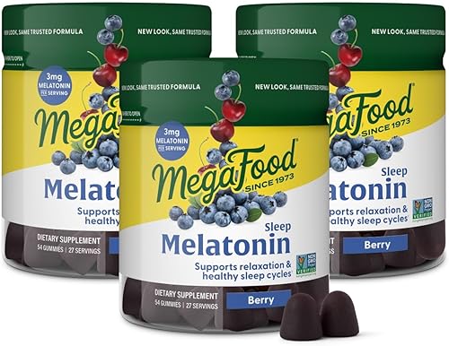 MegaFood Gomitas de melatonina – Melatonina 3 mg por porción para ayudar a relajarse y conciliar el sueño – Gomitas para dormir para adultos – Sabor