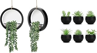 Der Rose Bundle of 2 Pack Fake Hanging Succulents Plants and 6ps Succulents Plants Artificial for Bathroom Decor