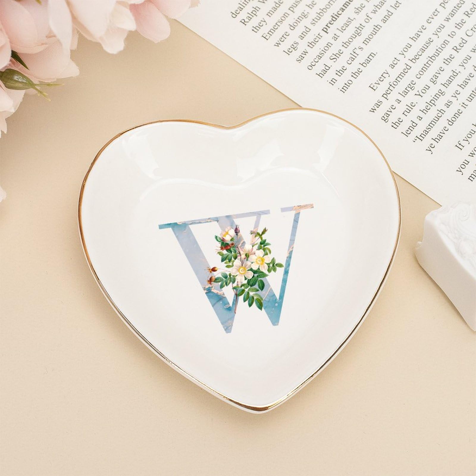 Anillo de corazón plato cerámico organizador de joyería personalizada de 10 cm diámetro