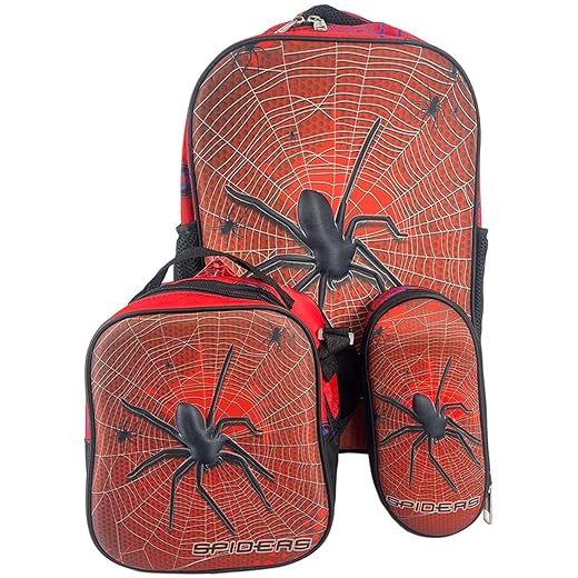 Kit De Mochila Escolar Infantil Masculina Homem Aranha 3D Com Rodinhas Em Silicone Acompanha Lancheira Termica E Estojo Kit De Mochila Resistente