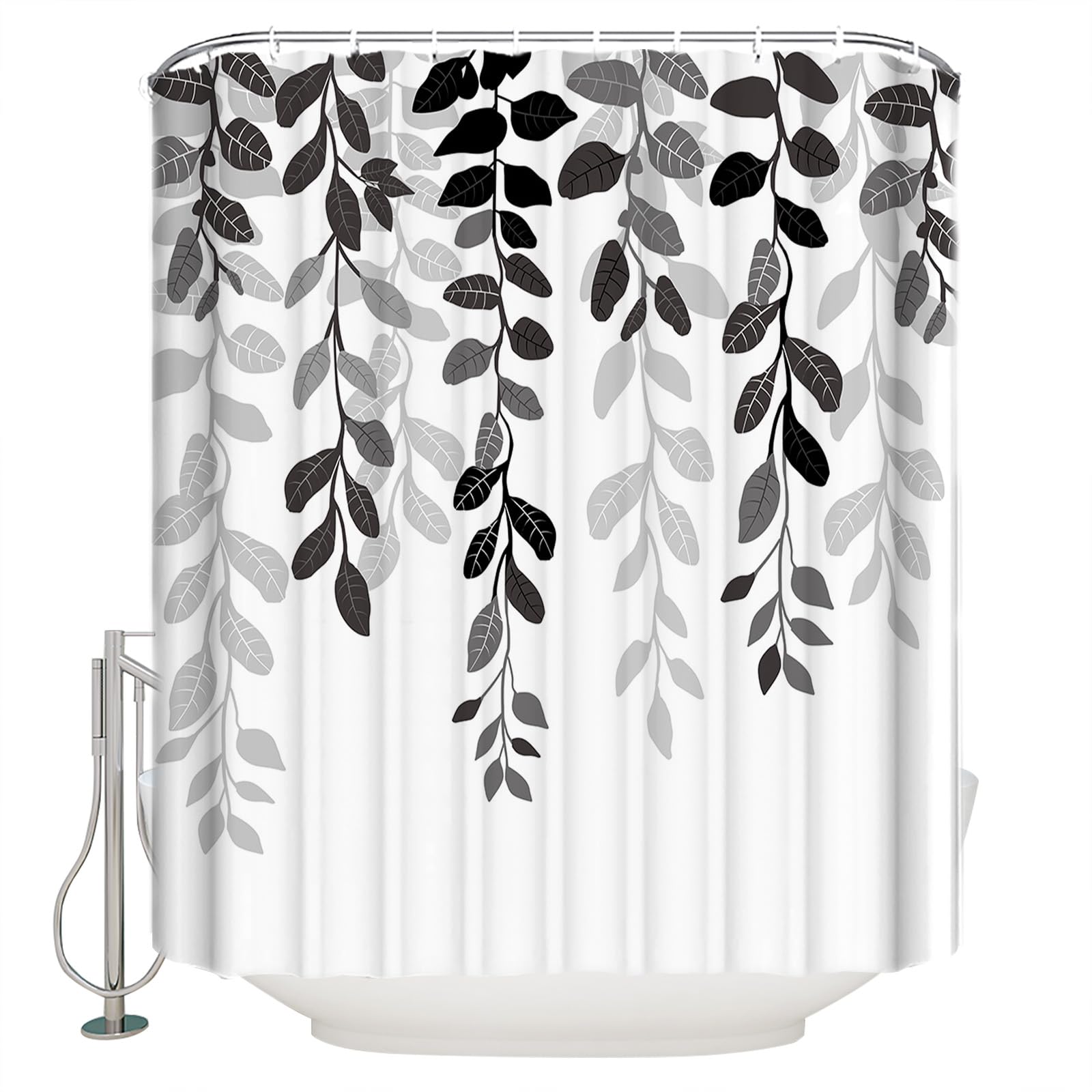 Gibelle - Cortina De Ducha Extra Larga De 72 X 84 Pulgadas, Cortina De Ducha Floral Verde Esmeralda Para Baño, Juego De Cortina De Ducha De Tela De Hojas De Eucalipto