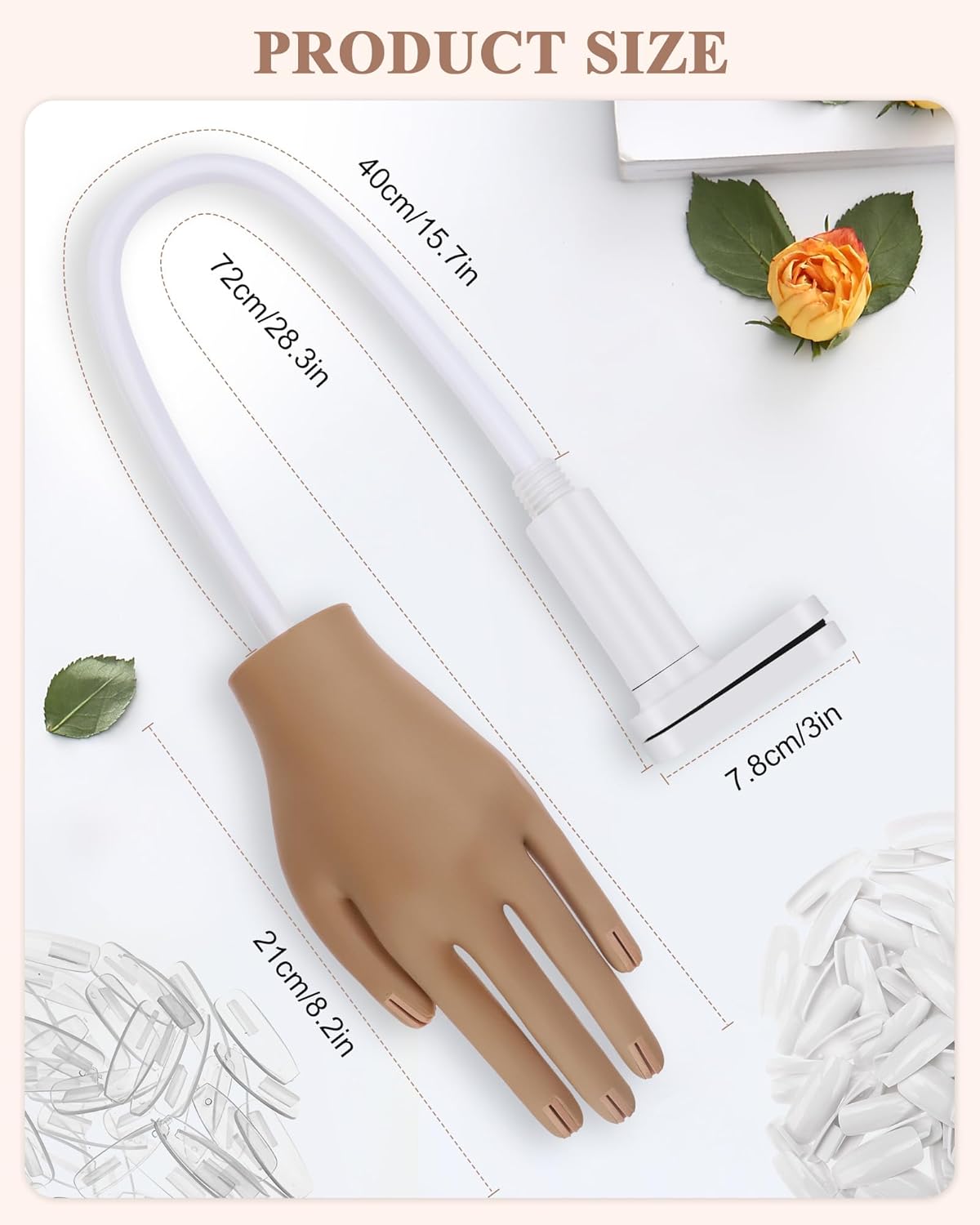 Practice Hand for Acrylic Nails, Silicone Hand for Nail Practice, Nail Tips Won't Fall off Nail Hand, Flexible Nail Practice Hand for Beginners,13.7 x 6.29 x 1.88in
