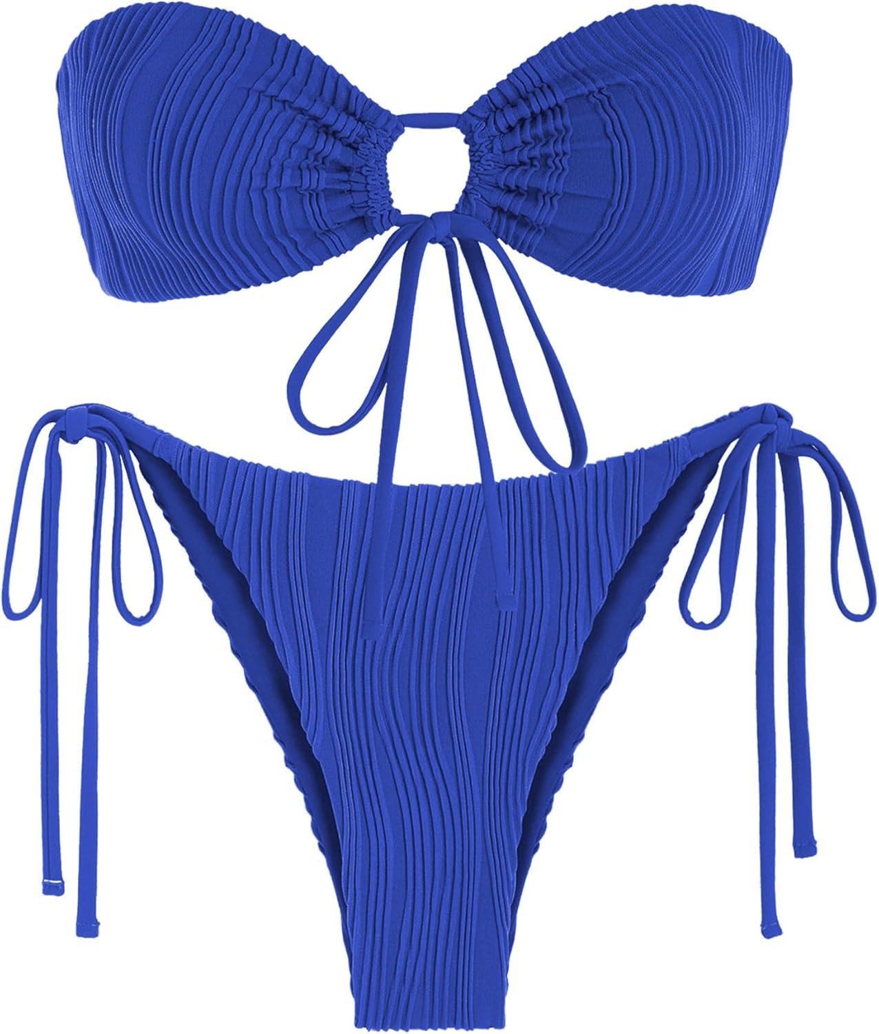 ZAFUL Women's Bandeau Bikini Set O Ring Strapless Swimsuit Tie Side Swimwear Halter Two Piece Bathing Suit