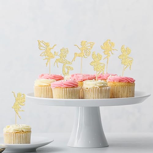 Miniatura 4 de Gyufise 24 piezas de decoración para cupcakes de hadas, bailarina de ballet, flores, ángel, hada, cupcakes, decoración para bodas, despedidas de