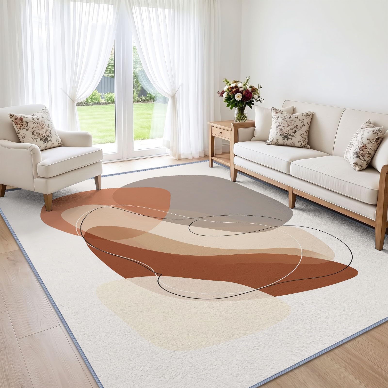 Tappeto lavabile in lavatrice, per soggiorno, 80 x 150 cm, morbido, antiscivolo, a pelo corto, color cachi, color terracotta, per camera da letto, cucina, moderno, bohémien, minimalista