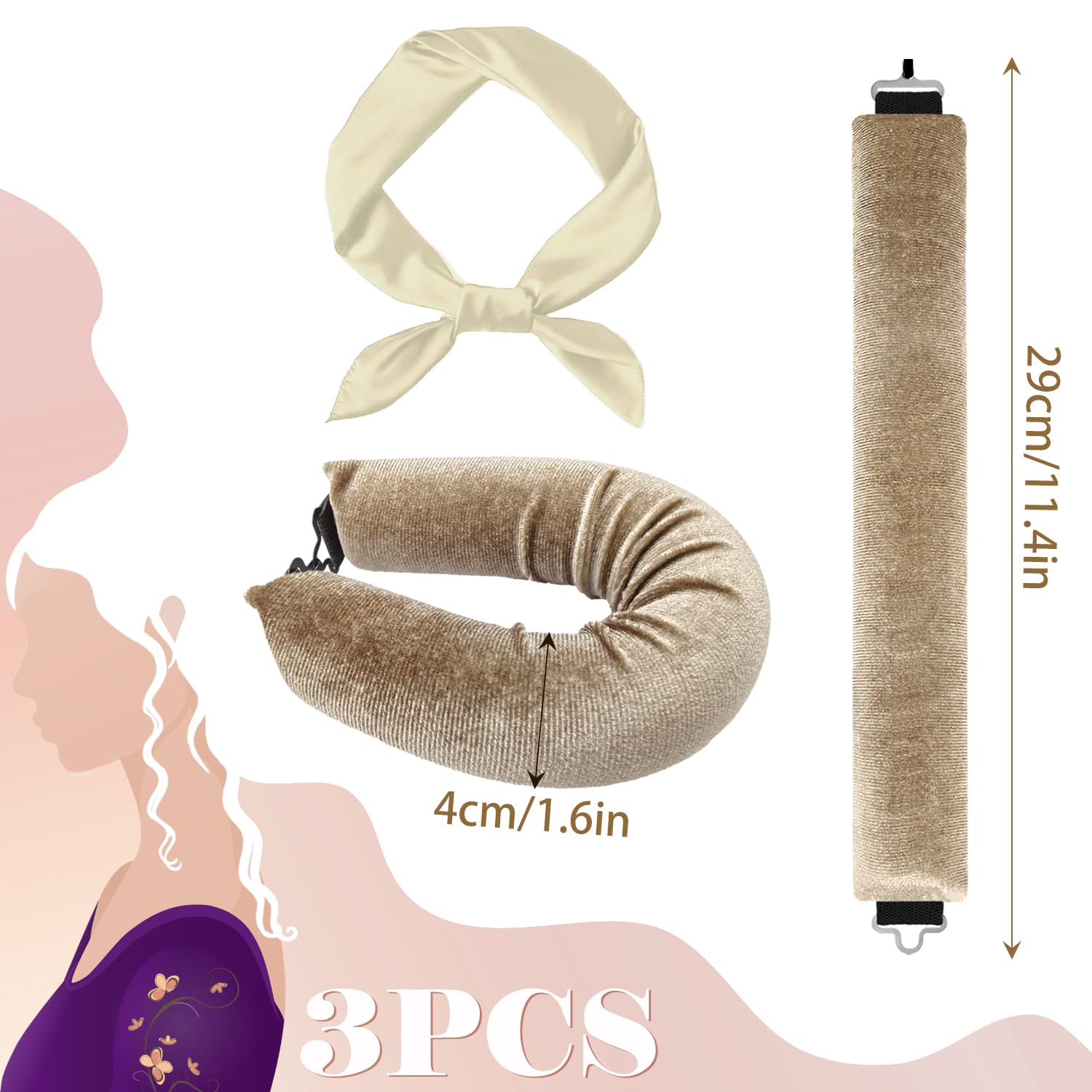 3 Pcs Heatless Curlers & Overnight Blowout Rollers for Hair, No Heat Headband Rods, Salon Waves Overnight Blowout - Image 2