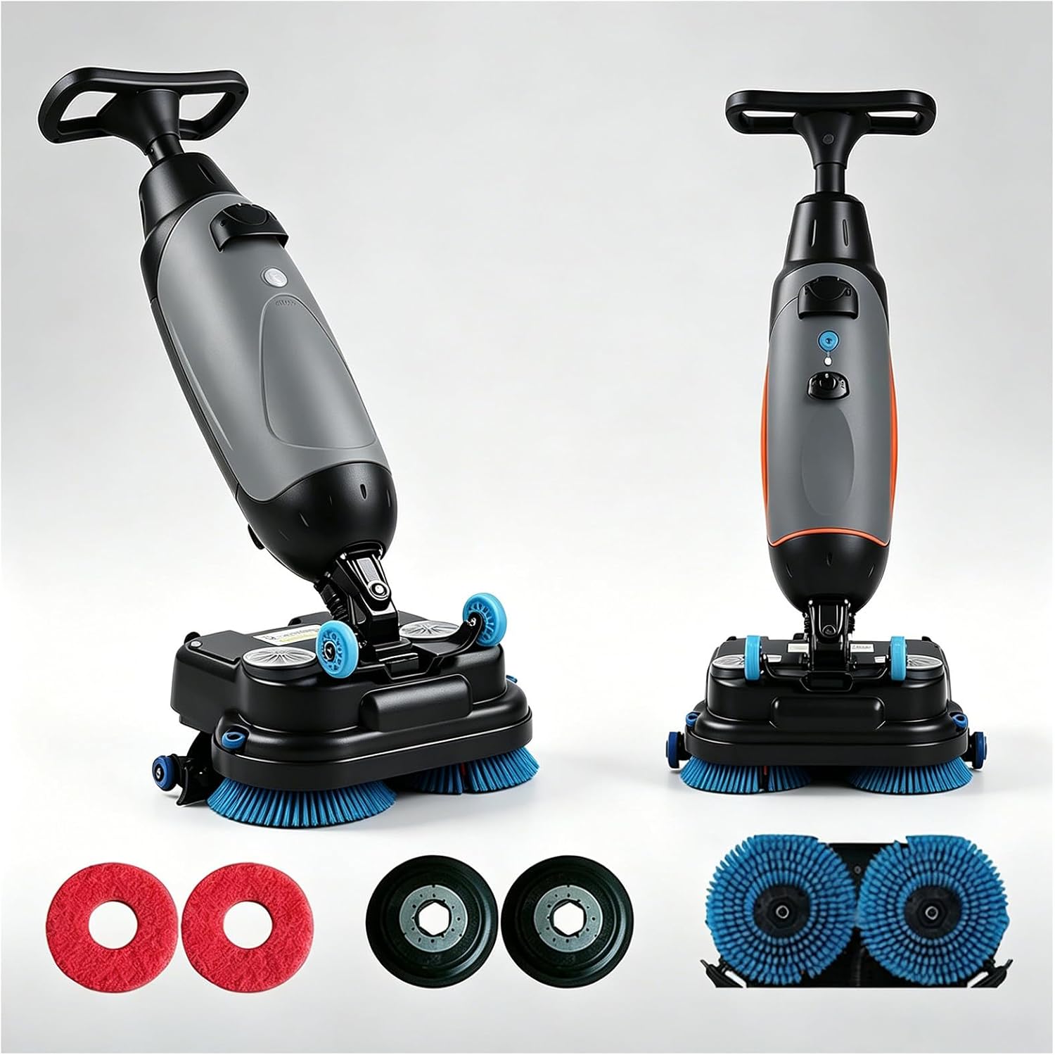Commercial Walk Behind Floor Scrubber – 17” Cordless Floor Buffer Machine, with 360° Swivel Head, Dual Brushes & 158oz/263oz Dual Tanks, for Large Area Cleaning Grey