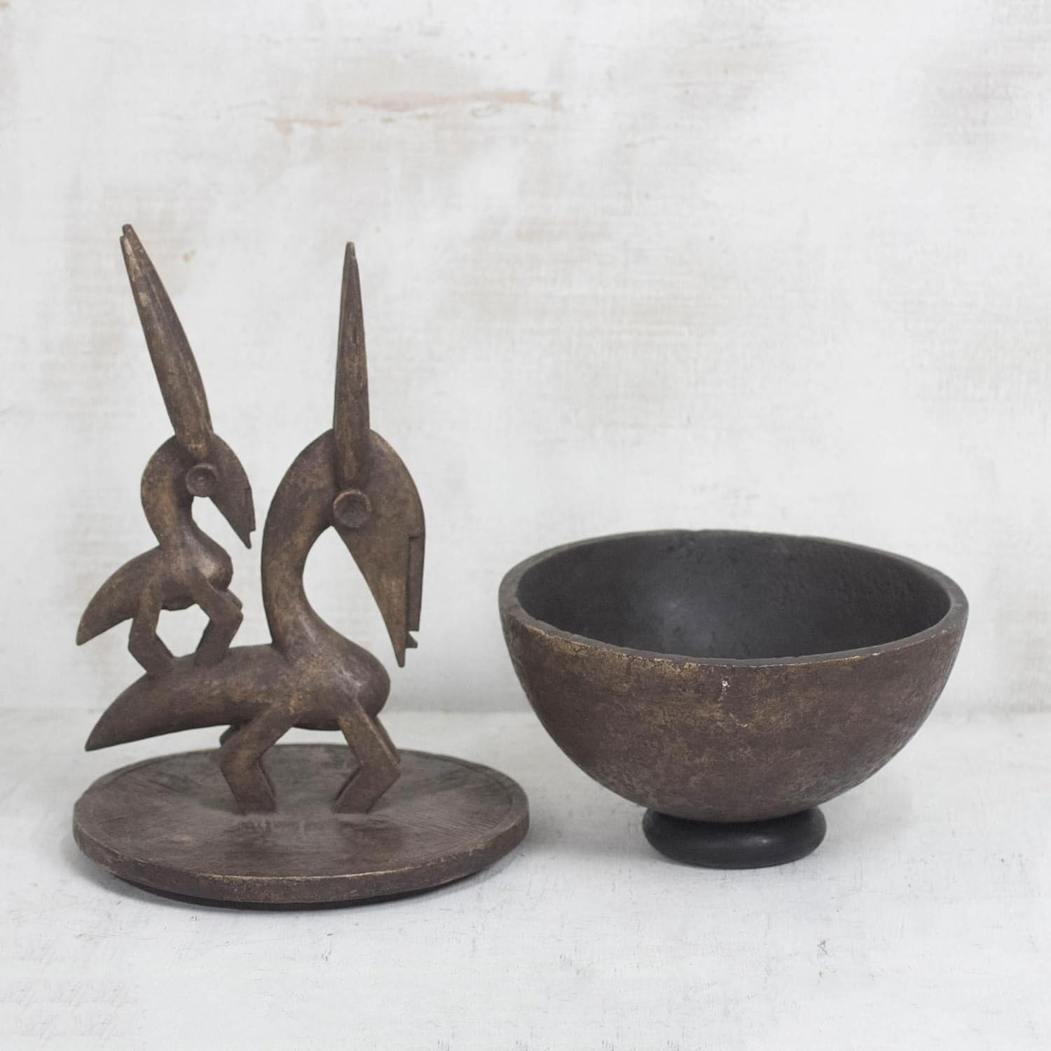 NOVICA Artisan Handmade Wood Decorative Jar Bambarainspired from Ghana Brown Accessories Bottles Cultural Animal Themed Rustic 'Bambara Figure'