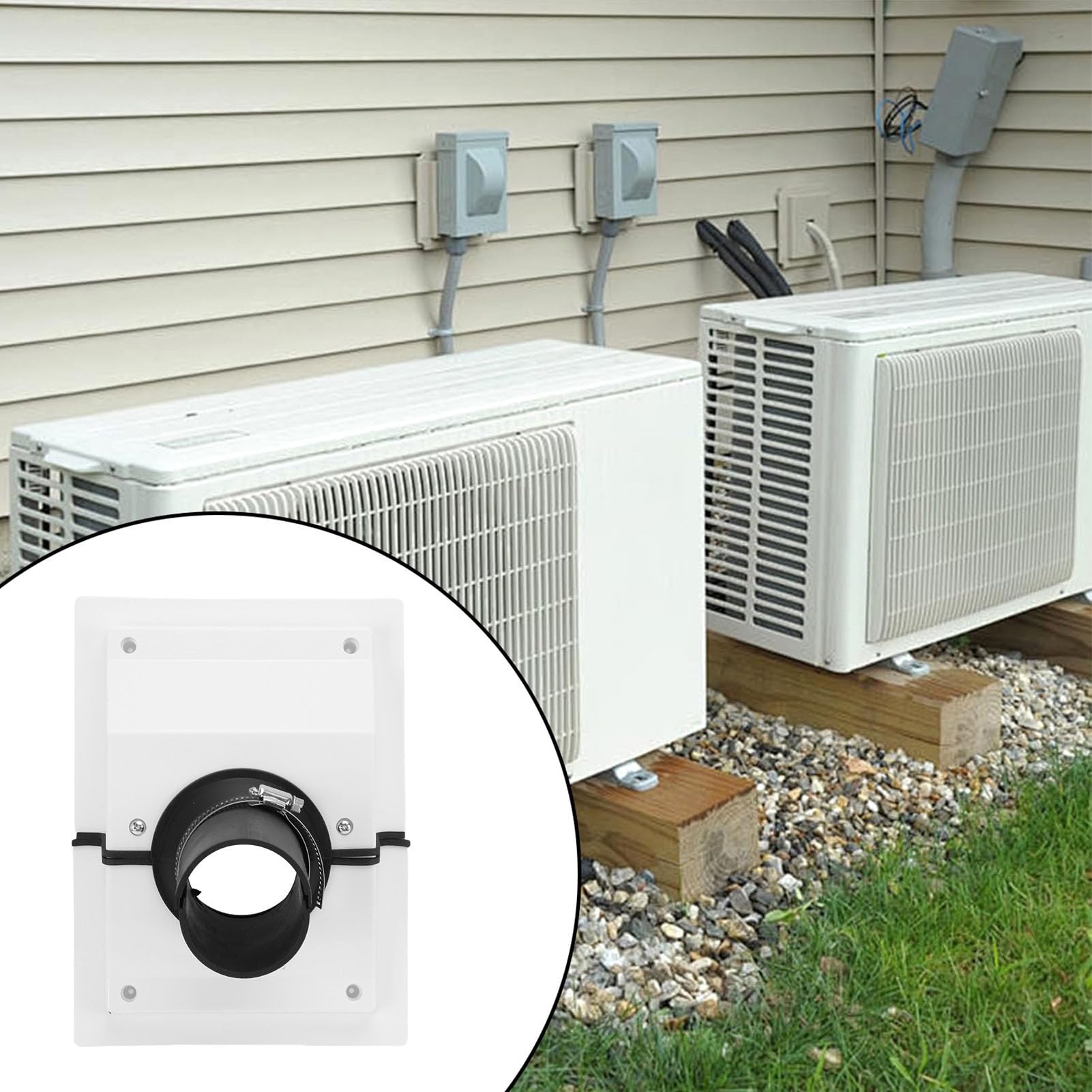HVAC-Wanddurchführungsabdeckung, Wetterfest, Einfaches Installationsdesign für Geteilte AC-Leitung, Set für Innen- und Außenklimaanlage für Flache Wände aus Kunststoff (White)
