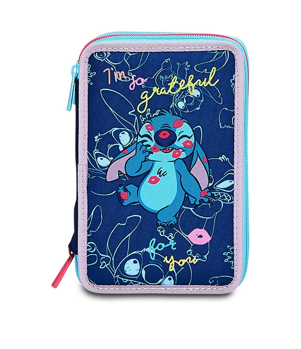 Astuccio Scuola Elementare 3 Scomparti - LILO & STITCH MY ALIEN PAL - DISNEY, Blu - Contenuto 43 pz - Completo di Matite, Pennarelli etc.- Portapenne Scuola Bambina Elementari