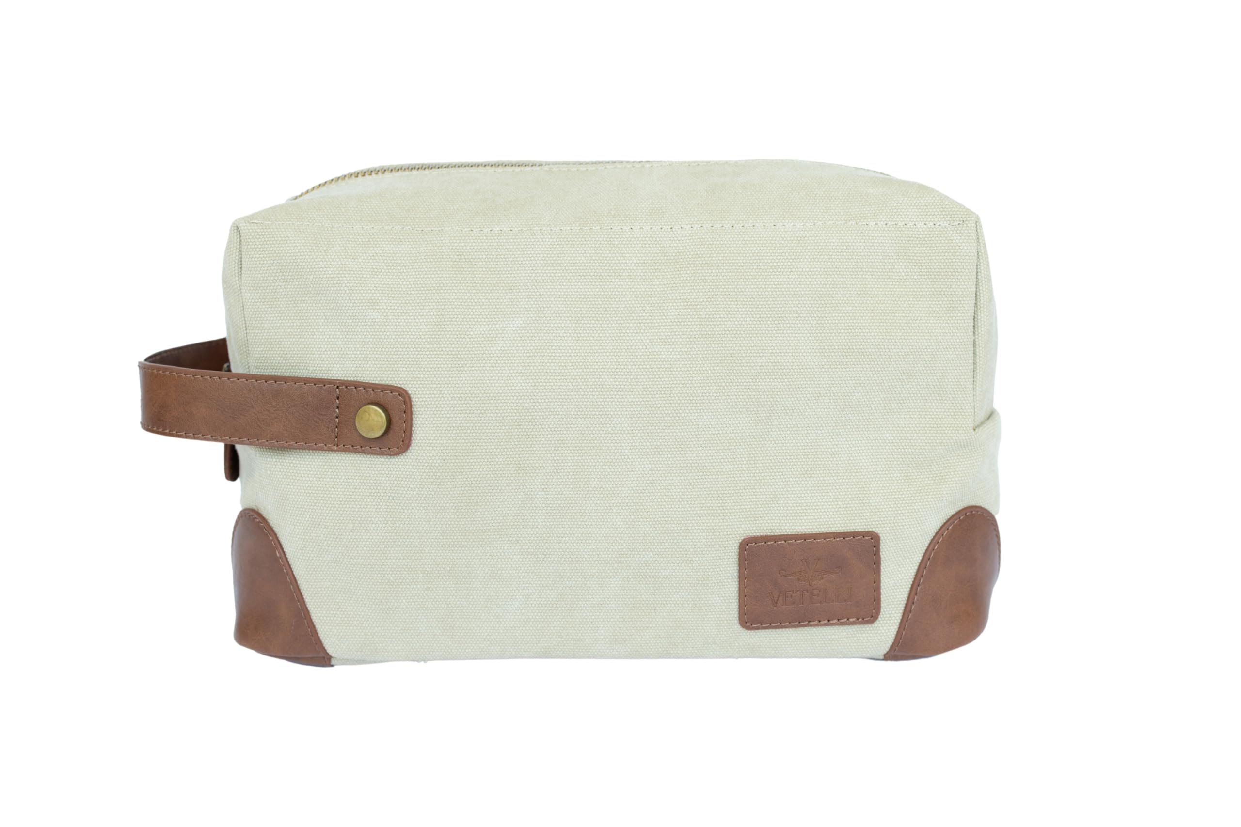 Vetelli Vintage Canvas Toiletry Bags, Travel In Style, Waterproof Canvas Dopp Kits, Durable (Marco) (Beige)