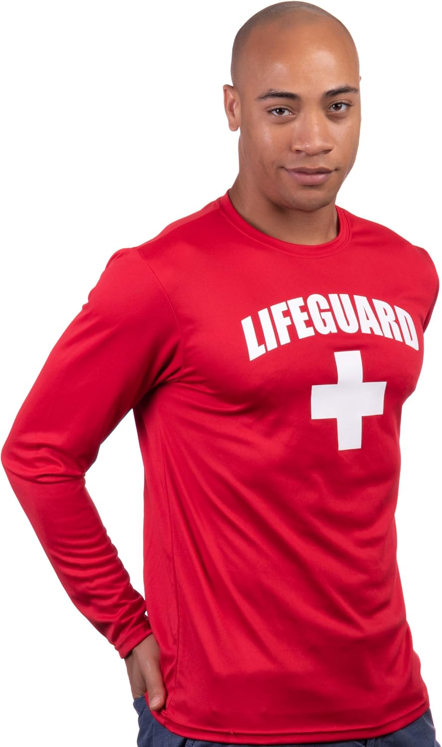 Lifeguard | Red UPF 50+ Sunblocking Sun Shirt Performance Uniform Costume Long Sleeve Rash Guard T-Shirt - Image 4