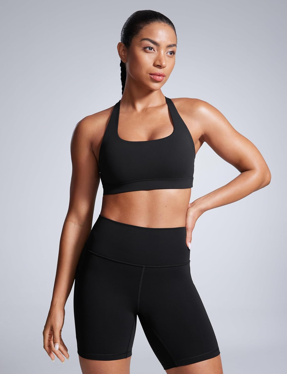 CRZ YOGA Butterbreeze Square Neck Sports Bras for Women - Strappy Thin Straps Workout Traning Padded Gym Halter Cami Top - Image 2
