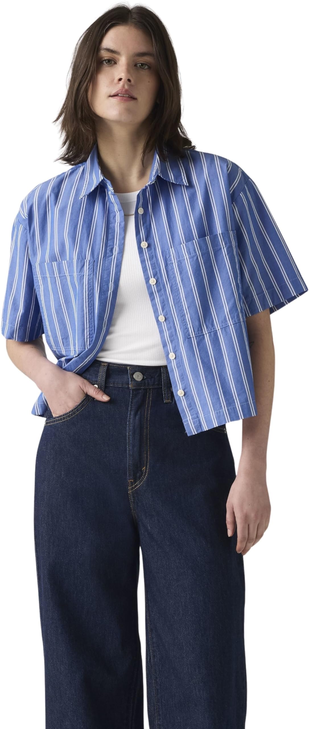 Levi's Donna Camicia a Maniche Corte Harlie Cropped con Colletto a Punta, Relaxed Fit