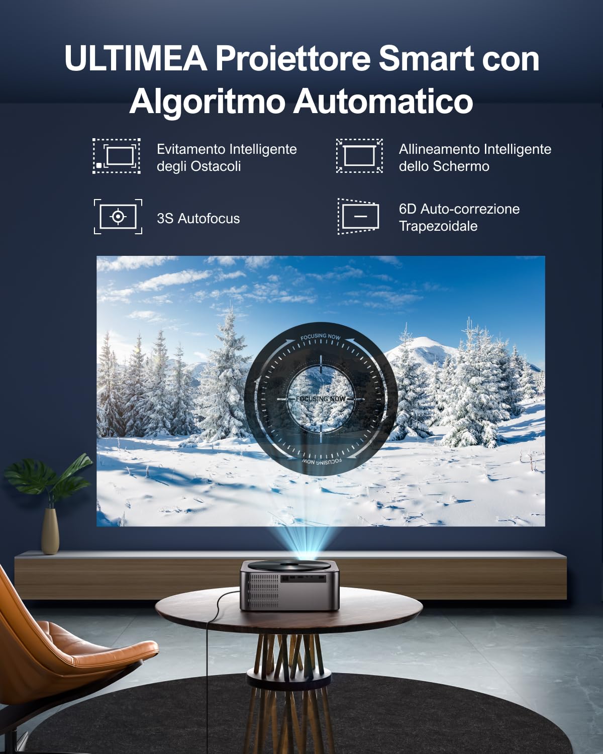 ULTIMEA Proiettore 4k Supportato con Auto Focus/Keystone, 700 ANSI 27000Lumens Videoproiettore Full HD 1080P Nativo Home Cinema, Proiettore 5G WiFi Bluetooth 5.3 Smartphone Android iOS/TV Stick/Switch