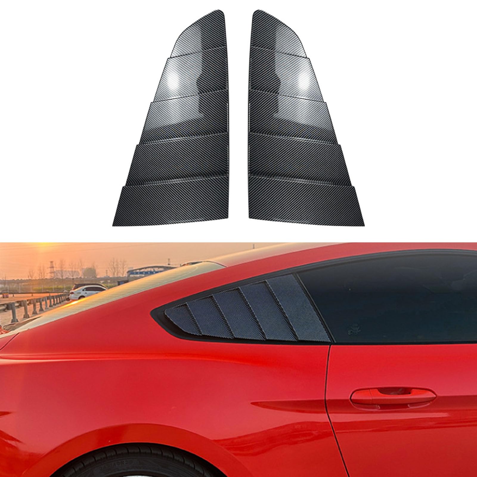 YPFYBHD Rear Window Louver Shutter, Compatible with Ford Mustang MK6 2015-2023, 2Pcs Triangle Blinds, Side Vent Panel Decoration Cover, Carbon Fiber Look