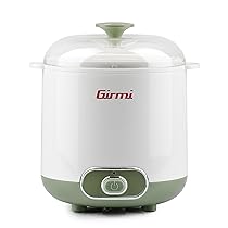Girmi YG02, Yogurtiera Elettrica con Accessori per Yogurt Greco, Capacità Totale 1,5 litri, 2 Contenitori per utilizzo continuo, Coperchio trasparente con maniglia, Bianco, Verde