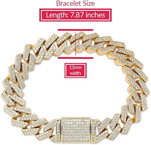 Miniatura 3 de EMESLY Cadena de eslabones cubanos Miami chapada en oro de 14 quilates (16, 18, 20, 22, 24, 30 pulgadas de longitud) pulsera de hip hop